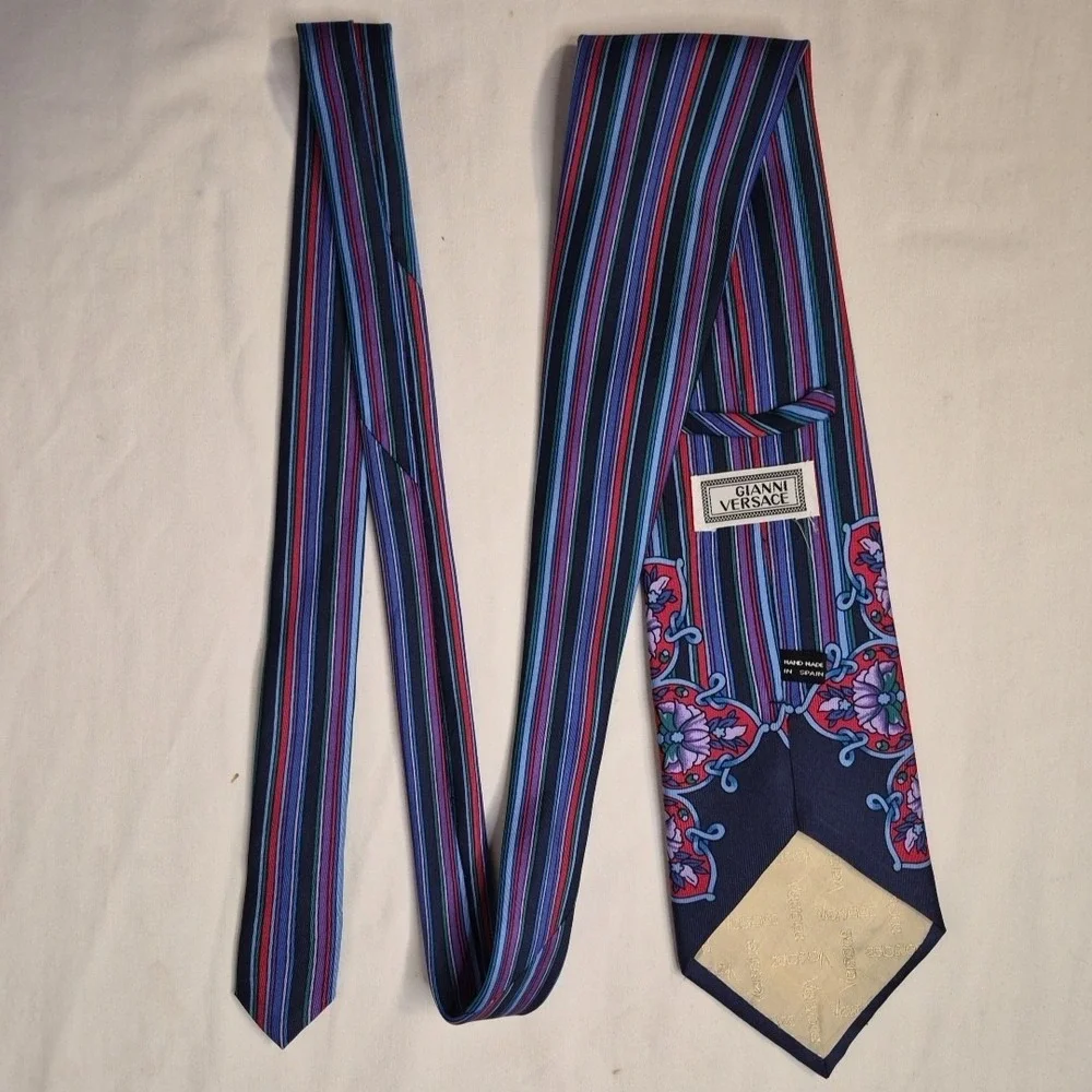 Gianni‎ Versace Mens Tie Medusa Head Flowers Striped Colorful Silk Necktie Spain